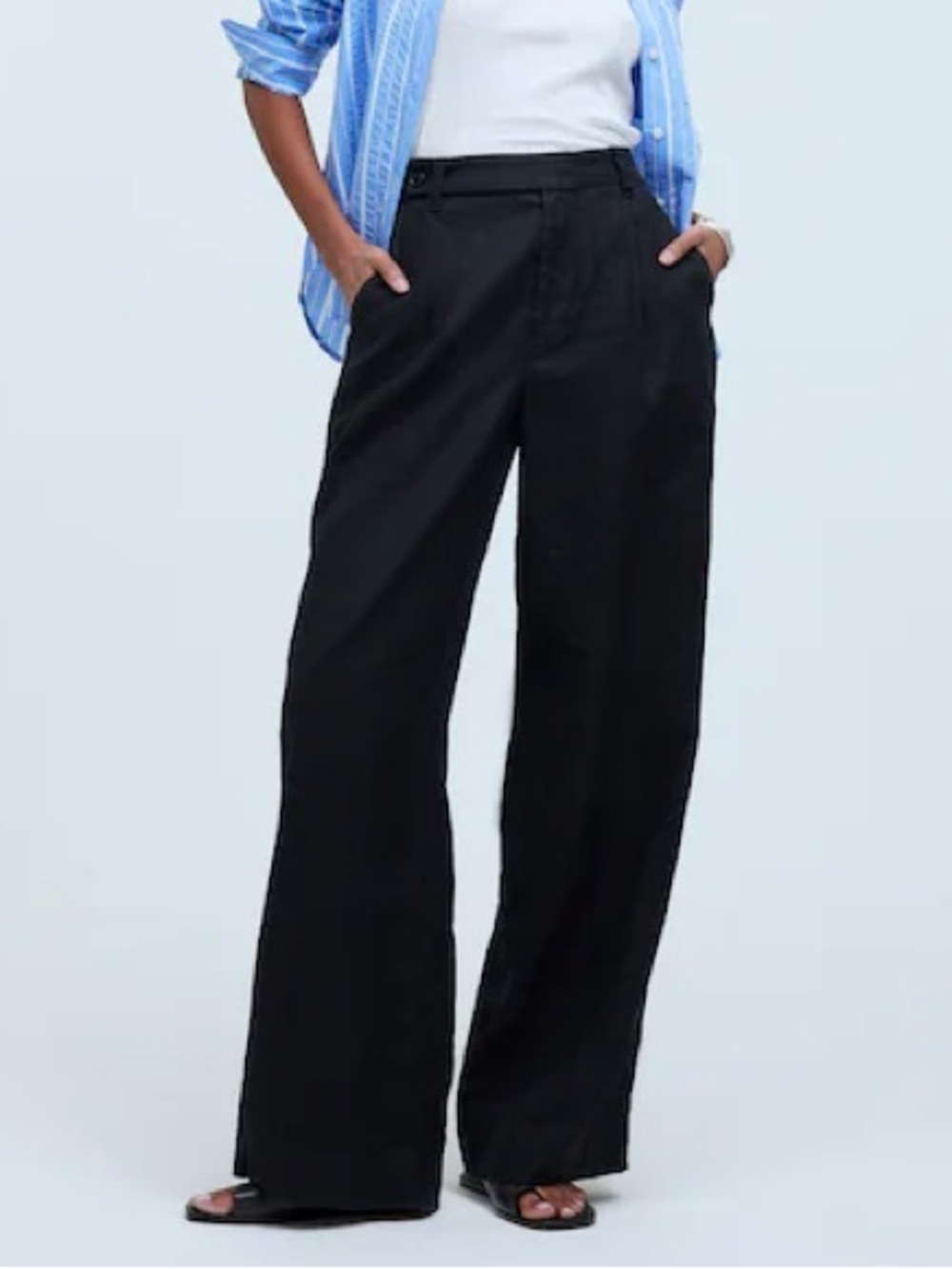 Madewell The Harlow Wide-Leg Pant 00 Black 100% Linen Pleated Trousers